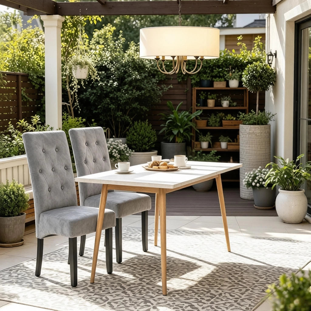 Sedia da pranzo Set da 2 con Schienale Alto Ergonomico e Piedini Antiscivolo in Velluto Grigio Chiaro
