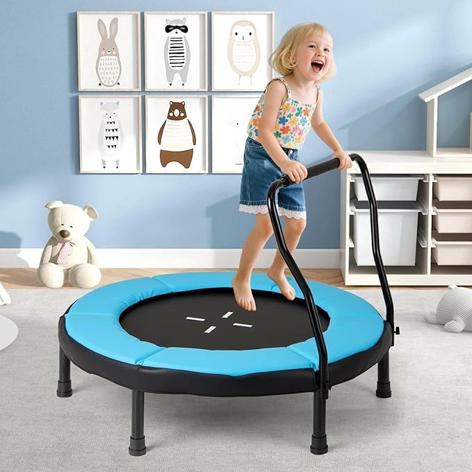 Trampolino Elastico per Bambini, Tappeto Elastico da Interno ed Esterno con Manubrio in Schiuma e Cuscino di Sicurezza, Ideale per Bambini 3-6 Anni, Portata 100 kg