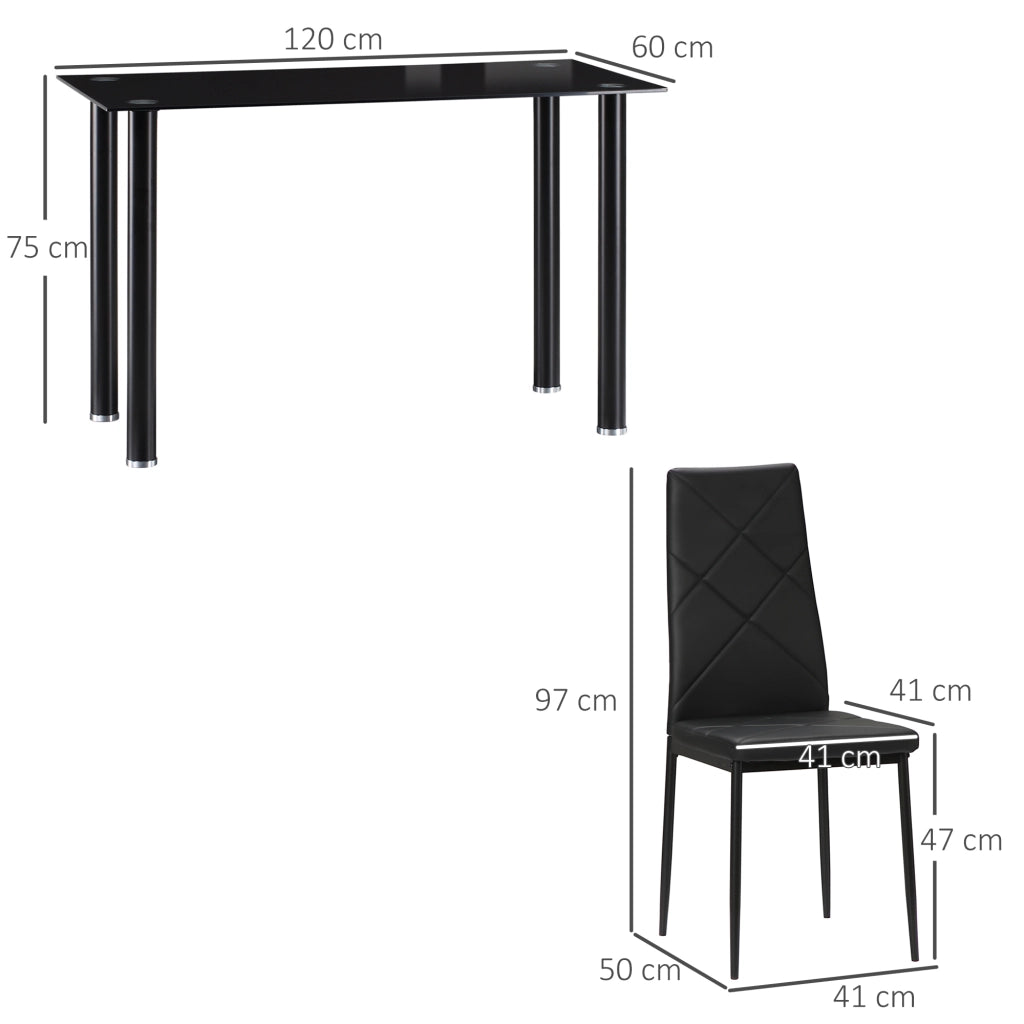 Tavolo da pranzo con sedie ¨C zephmum ¨C nero vetro temperato acciaio 4 pezzi