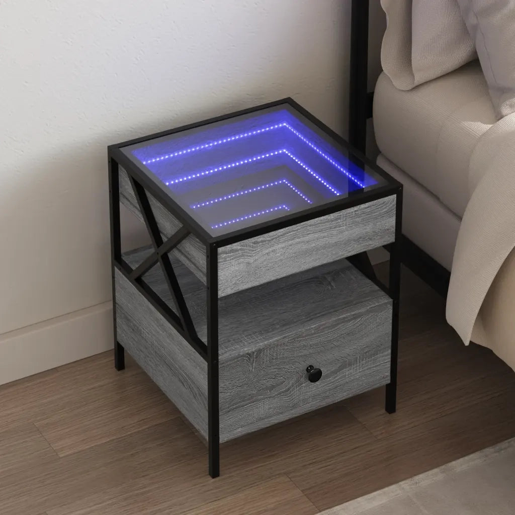 Comodino con LED Infinity-Tavolino da notte Grigio Sonoma 40x40x51 cm 676290