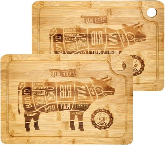 Set di Spiedini di Bambù per Bistecca 33x23x2cm da 2 pezzi - Piatti per Bistecca con Incavo per la Spiedatura