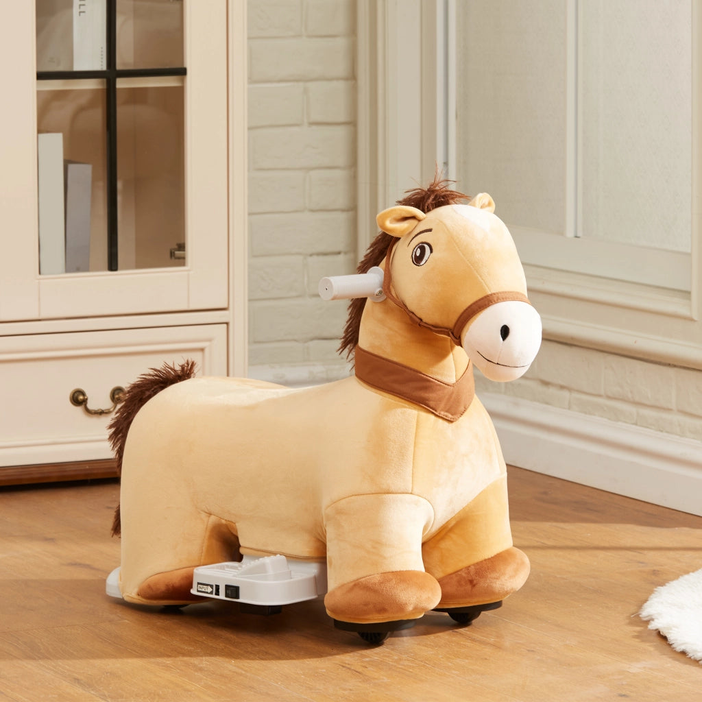 Cavallo Cavalcabile Elettrico 6V per Bambini da 18-36 Mesi con Ruote in PU e Musica, Marrone