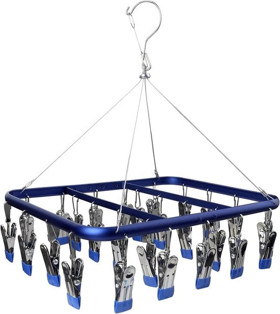 Rack di asciugatura per calze con ganci in alluminio, ganci impermeabili per calze, mutande, inserti per scarpe, abbigliamento per bambini, guanti (Blu)