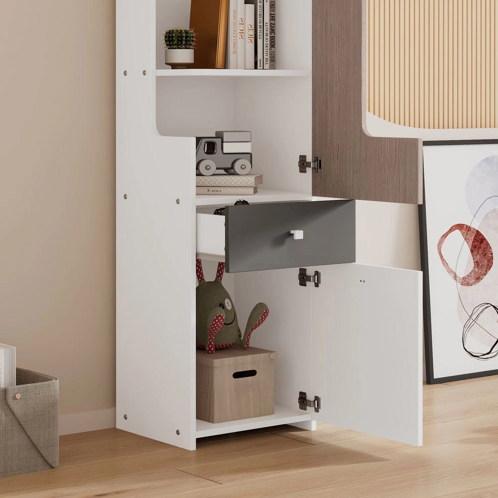 Libreria - Xylo - 140??35??180 cm - Porte ad L con Cassetti Bianco/Noce