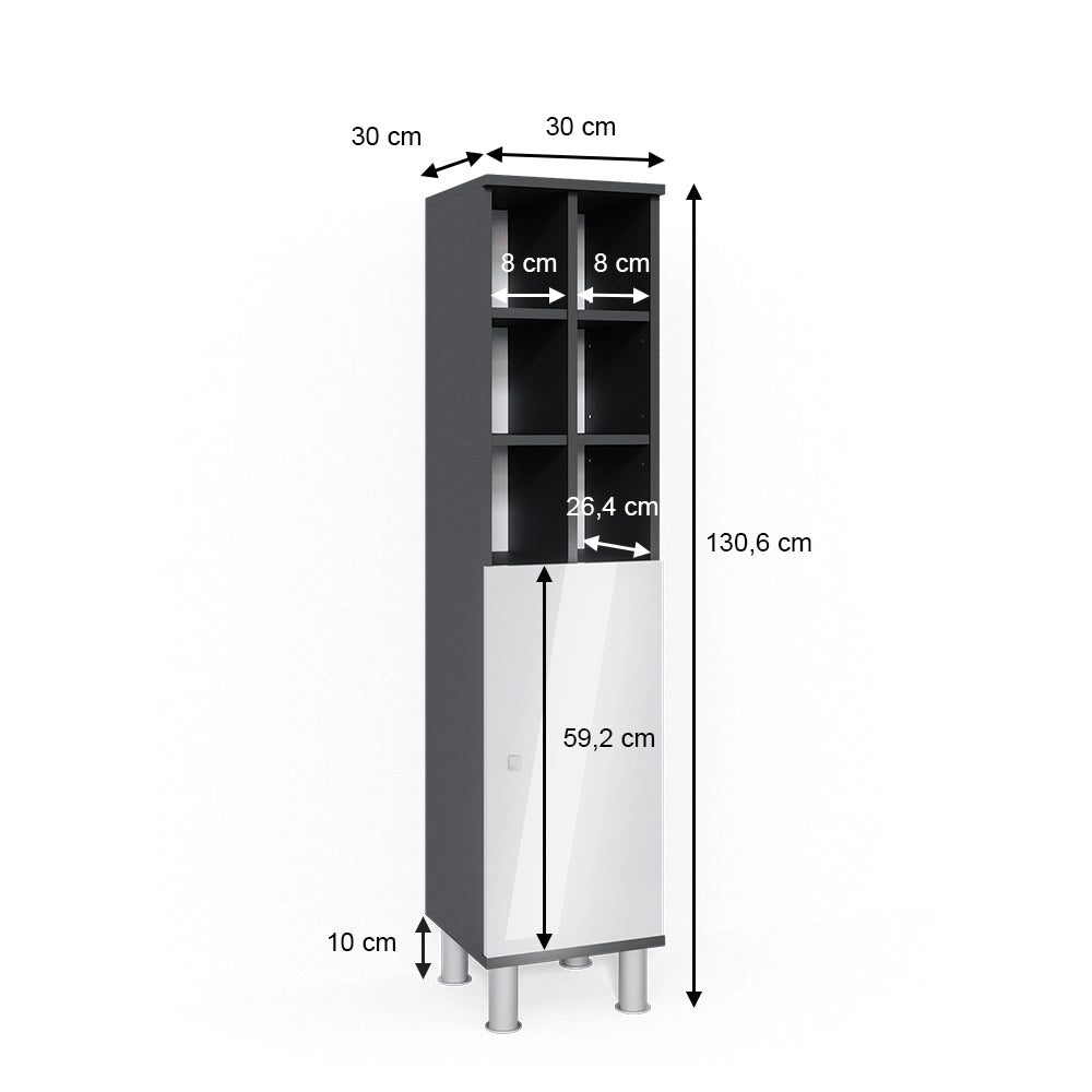 Mobiletto bagno Fynn Bianco lucido 30 x 130.6 cm porta grande Vicco