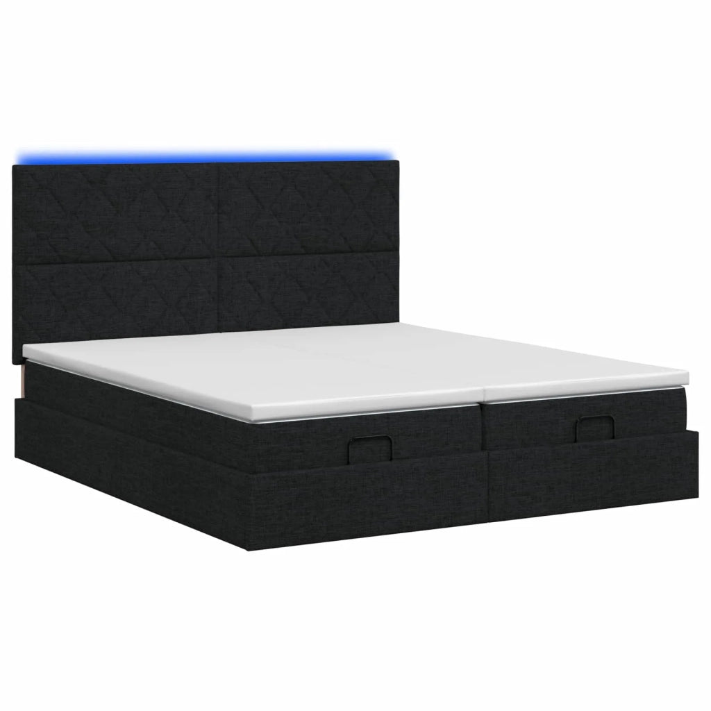 Letto Ottomano con Materasso e LED Nero 160 x 200 cm Tessuto 3458453