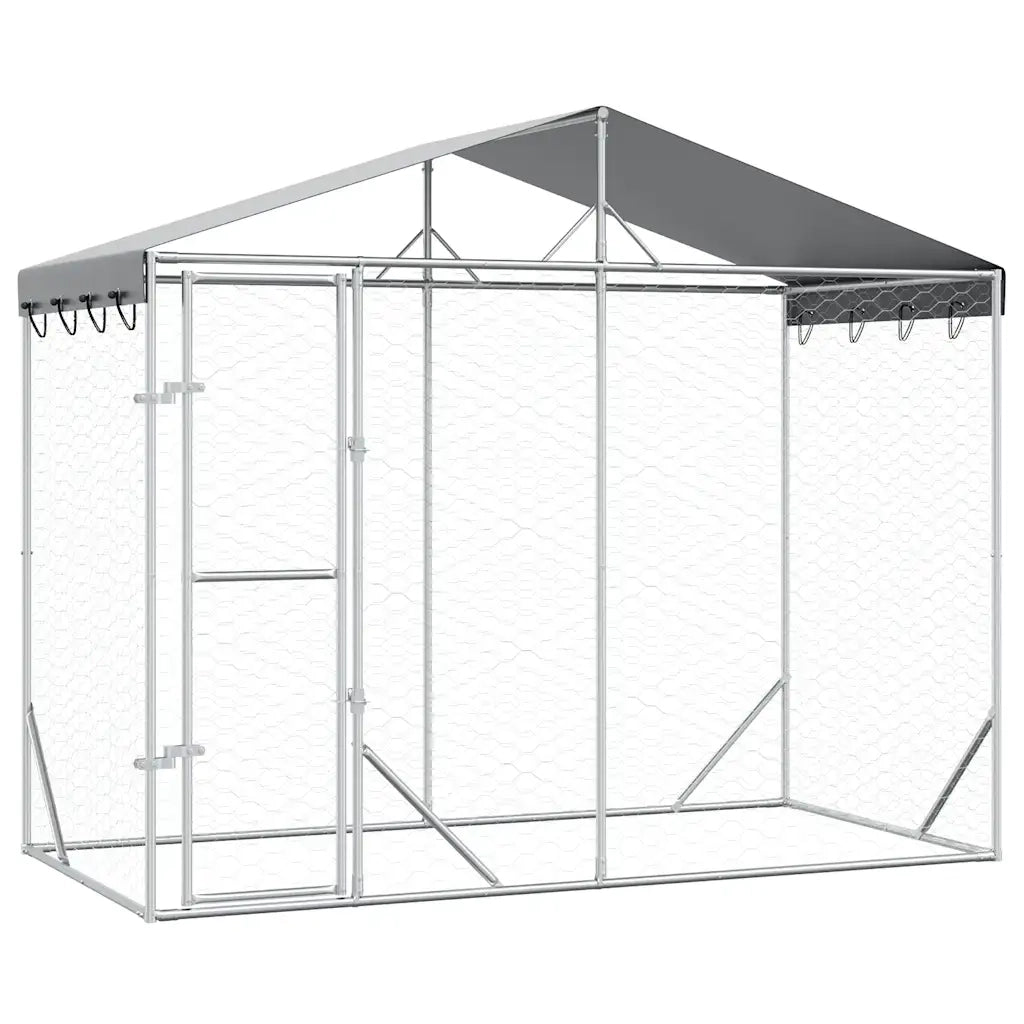 Cuccia Cani da Esterno Tetto Argento 3x1,5x2,5m Acciaio Zincato 153680