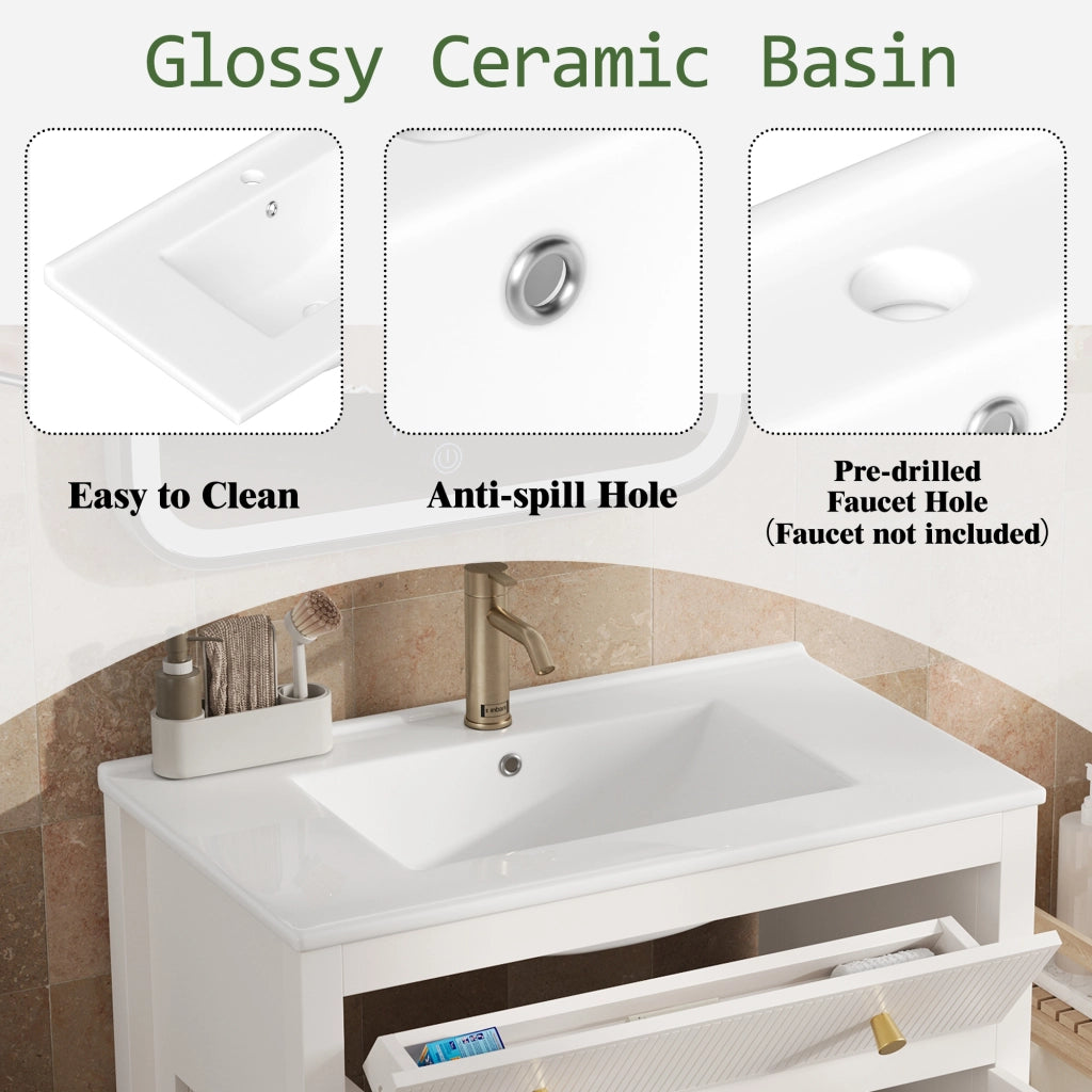 Mobile Sottolavabo con Lavabo ¨C MINIMAL ¨C Bianco, 1 Cassetto + 1 Porta, 81x46.5 cm