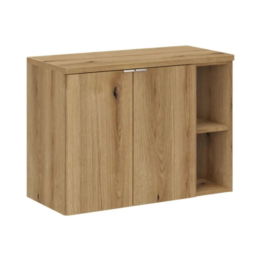 Set bagno sospeso VANO finitura quercia 80cm: mobile sotto lavabo con armadietti + nicchie a vista + piano per lavabo