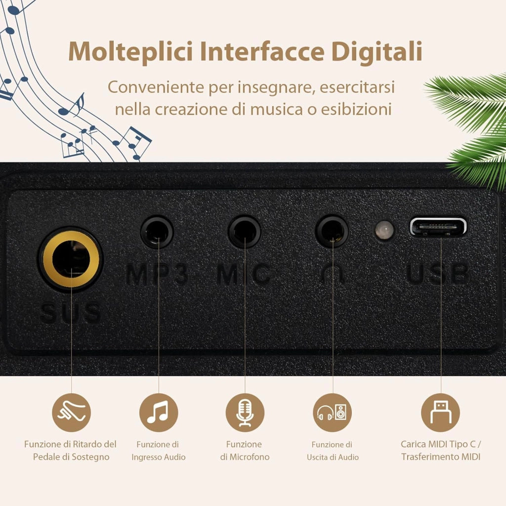 Tastiera Pianoforte Elettronica 88 Tasti, Pianoforte Digitale con Luci, Tastiera Elettronica con Borsa, 128 Ritmi e Toni, Sustain Pedale, Midi/USB/Bluetooth, per Principianti Bambini Adulti