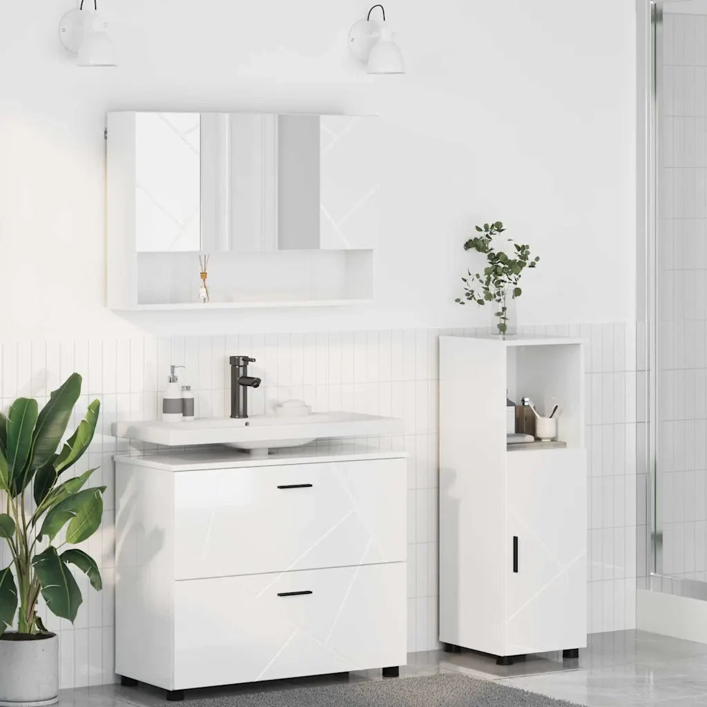 Set di mobili per il bagno con cassetto 3 pcs Bianco Lucido 3393027