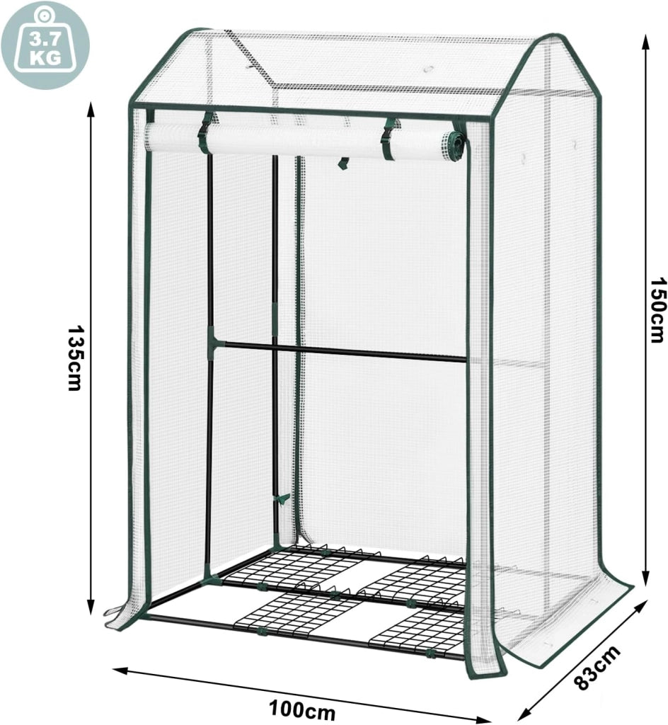 Serra da Giardino con Porte Avvolgibili, Serra da Balcone, Telo in Rete PE 140 g/m², per Piante Idrorepellente a Fori Rotondi per Piantare Pomodori Rampicanti e Altro, Bianco