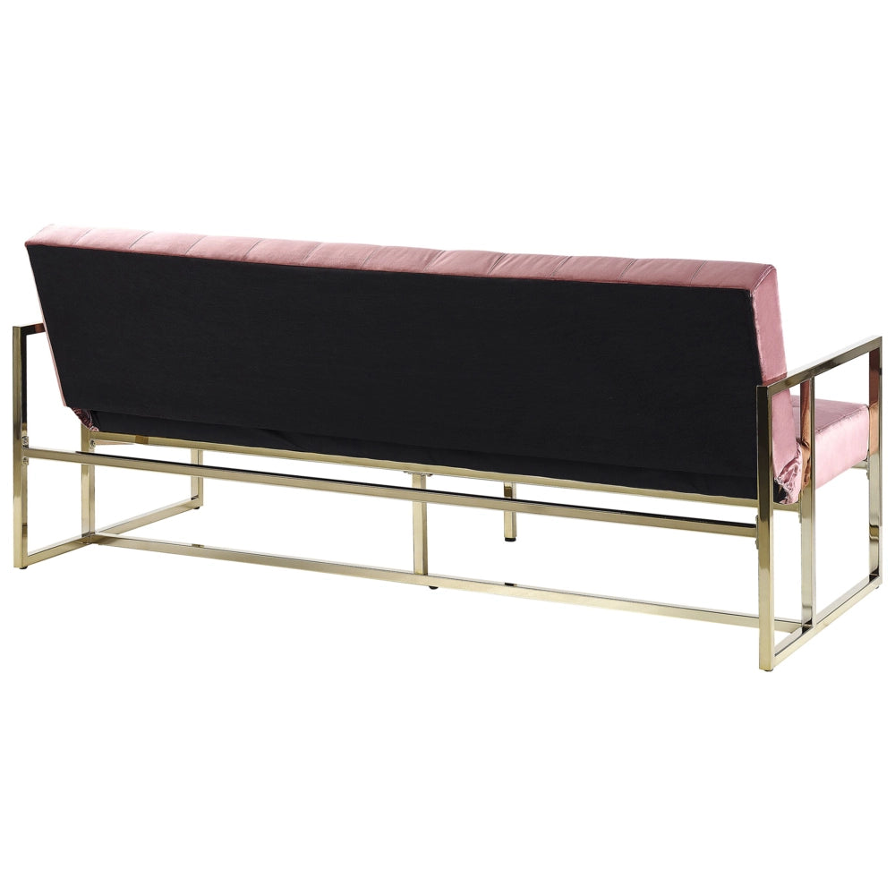 Divano letto con struttura in metallo dorato trapuntato in velluto rosa tappezzeria in stile retrò soggiorno