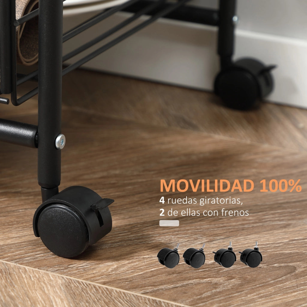 Carrello Multiuso con 2 Ripiani 2 Cestini Estraibili 4 Ganci ¨C Xylo ¨C Noce Nero 40x38x111 cm
