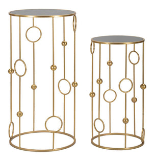 Set 2 Tavolini Cage Ø50 cm e Ø40 cm in Ferro e MDF Oro