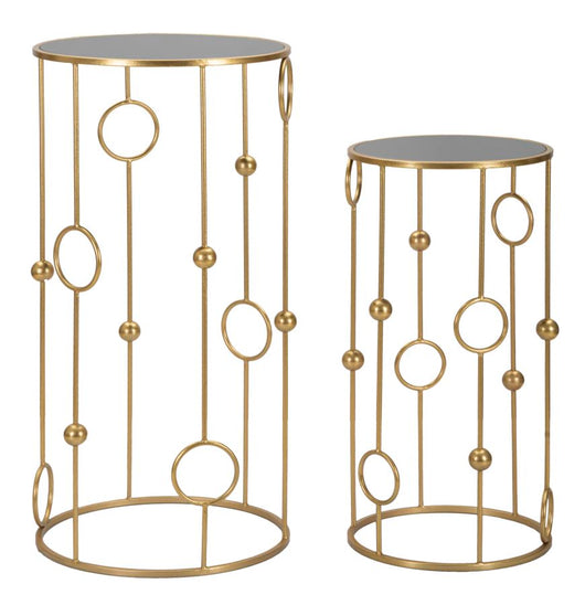 Set 2 Tavolini Cage Ø50 cm e Ø40 cm in Ferro e MDF Oro