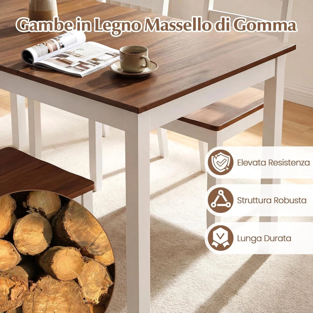 Tavolo da Pranzo per 4-6 Persone, Tavolo Rettangolare in Stile Rustico con Gambe in Legno di Gomma Massello, Tavolino Cucina per Sala da Pranzo e Soggiorno, 152,5 x 91,5 x 76,5 cm