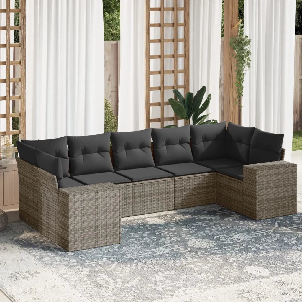 vidaXL Set Divani da Giardino 7 pz con Cuscini Grigio in Polyrattan