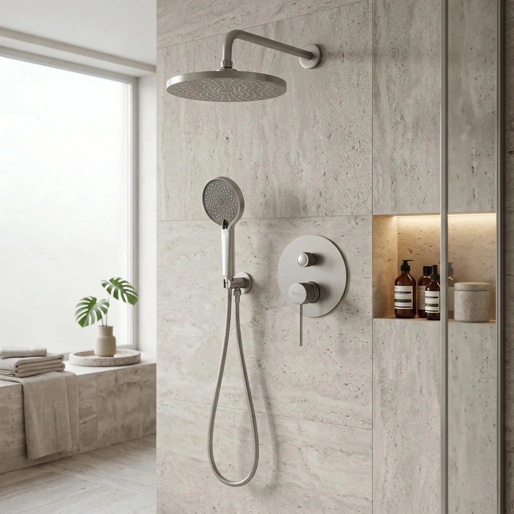 Set Doccia Da Incasso Rea Lungo Stripe Nickel Brush + Box