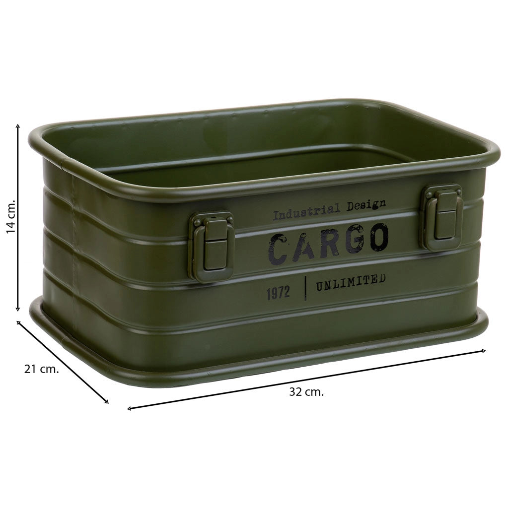 Cesto rettangolare in metallo stampato verde 32x21x14
