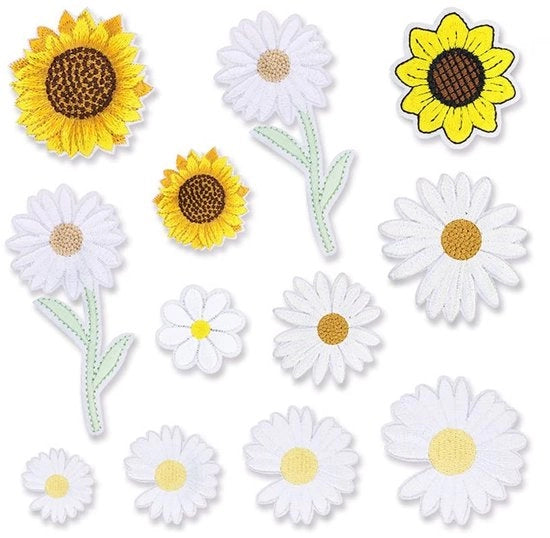 Bordure in stoffa 12 pezzi - Margherita/Fior di sole - Adesivi per abbigliamento - Stickers DIY artigianali - Tessuto poliestere - Adatto per principianti