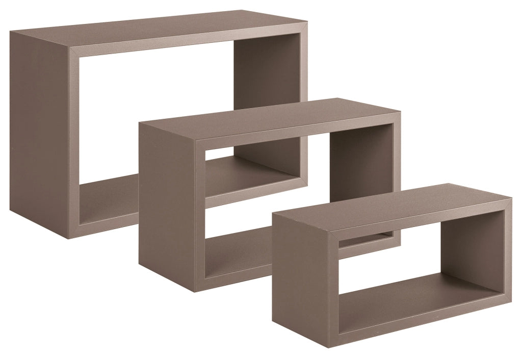Set 3 Mensole da Parete Rettangolare in Fibra di Legno Trittico Marrone Talpa