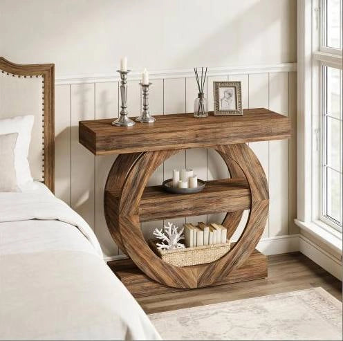 Tavolo consolle rustico a 3 ripiani 105 x 30 x 85 cm marrone