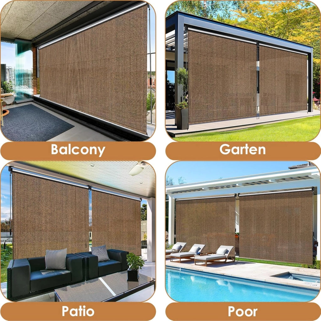 Tenda da sole verticale 120 x 180 cm, in HDPE per terrazze, tenda da sole da balcone, tubo in alluminio con manovella wireless, per balcone, terrazza, giardino, marrone, 1 pezzo