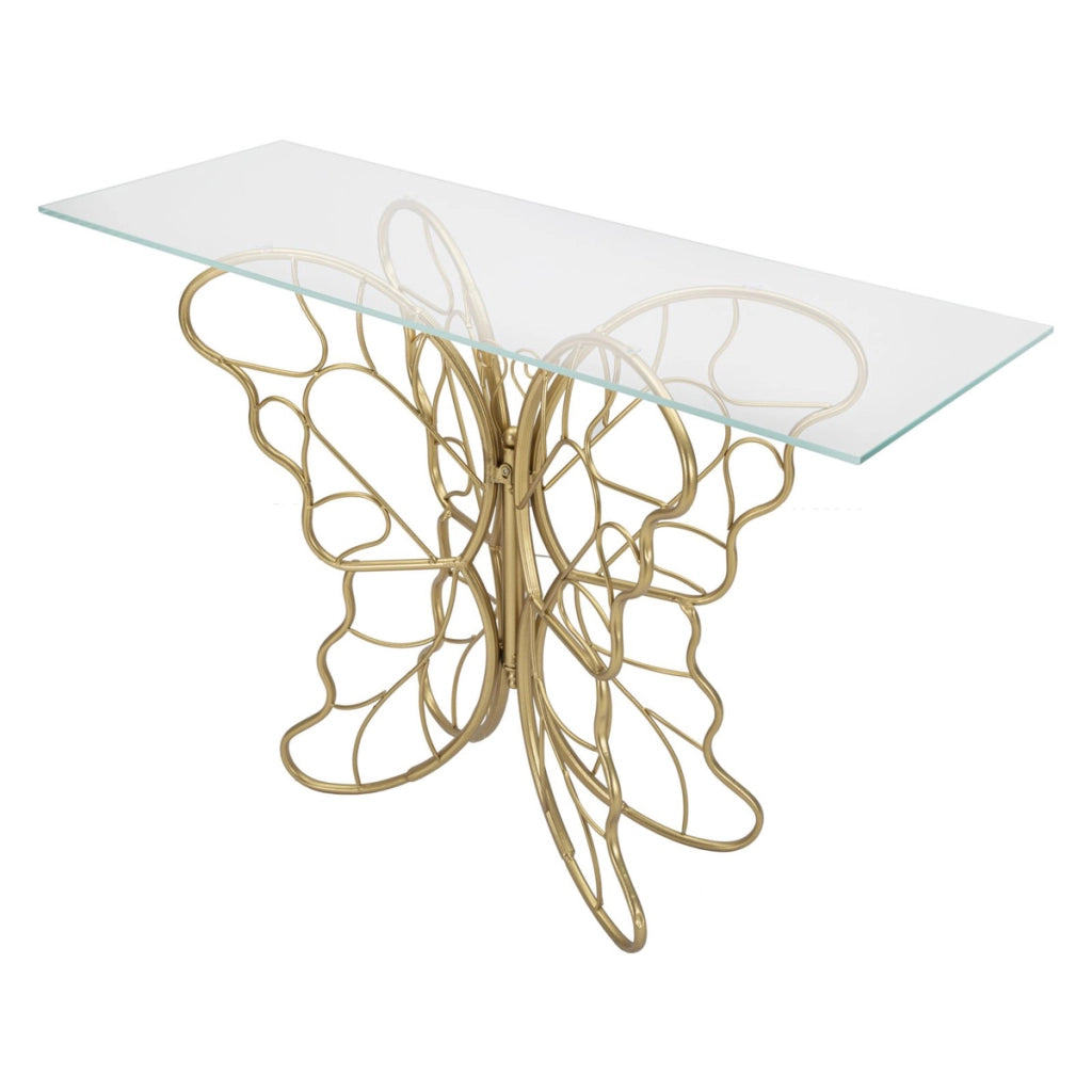 Consolle Butterfly in ferro e vetro gold – 110 x 40 x H 76 cm