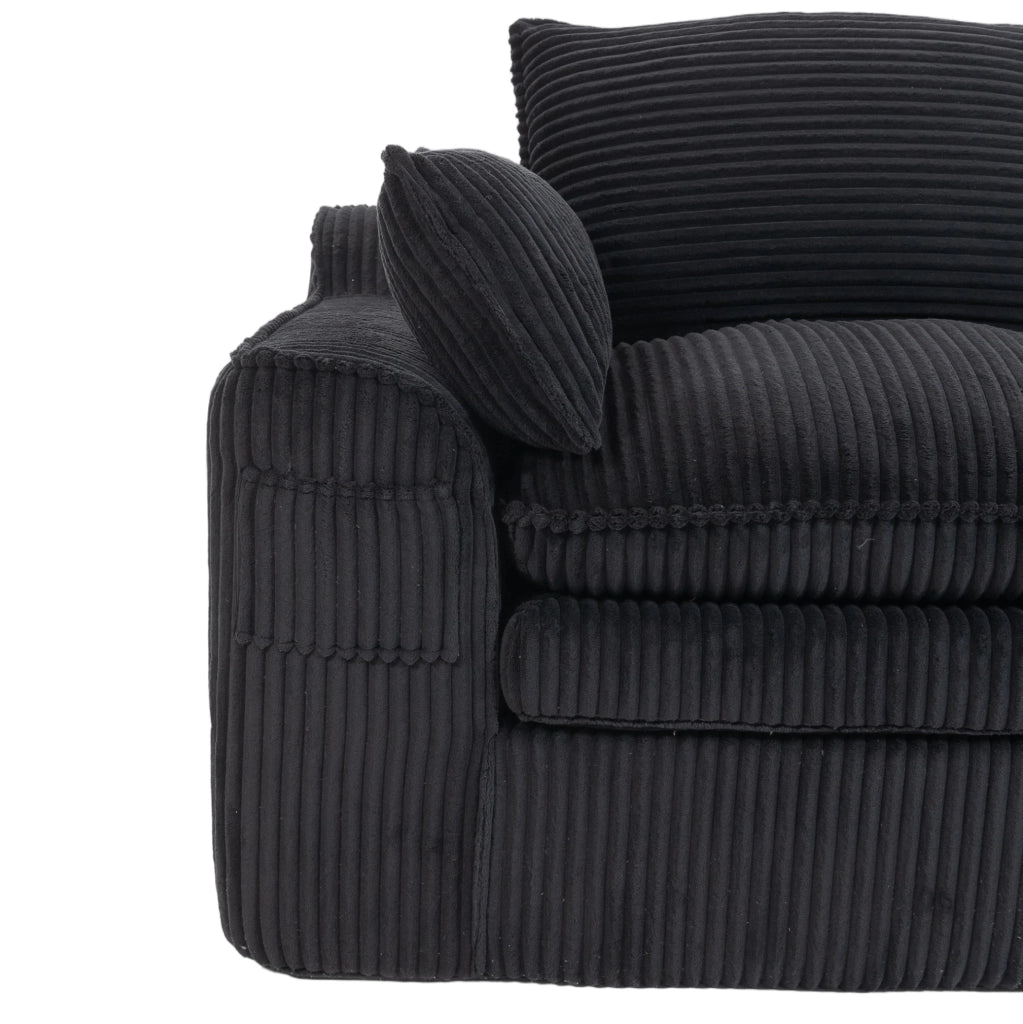Divano 2 posti ULEVR 191x94x85 cm in velluto a coste nero con cuscini e tasche laterali