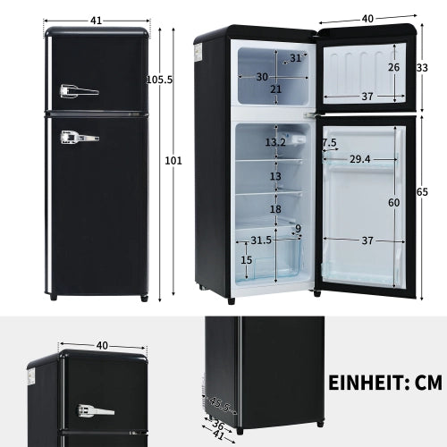 Frigorifero retrò; frigorifero congelatore; volume totale 92L; compartimento congelatore 28L; luce LED; efficiente energetico; nero