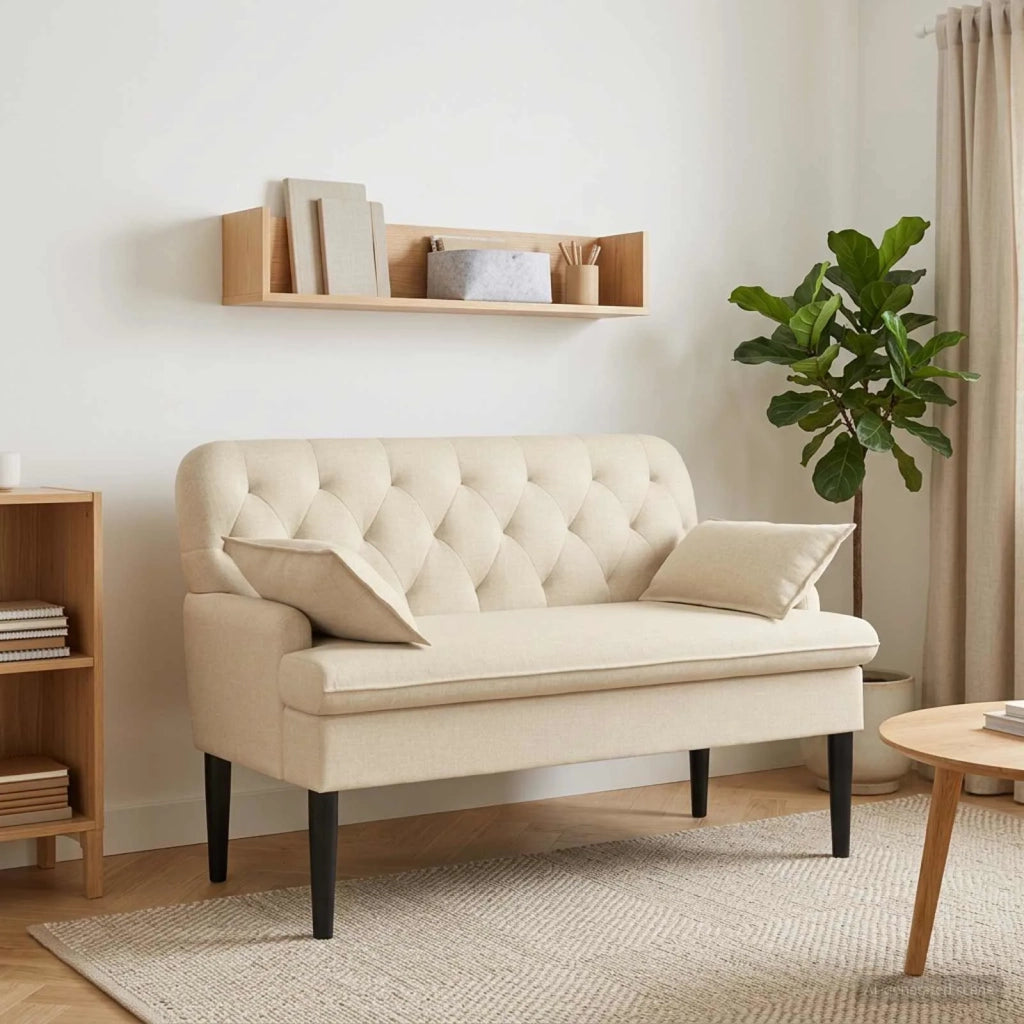 Loveseat con bottoni imbottiti Crema 111 x 68 x 80 cm Tessuto 42041803