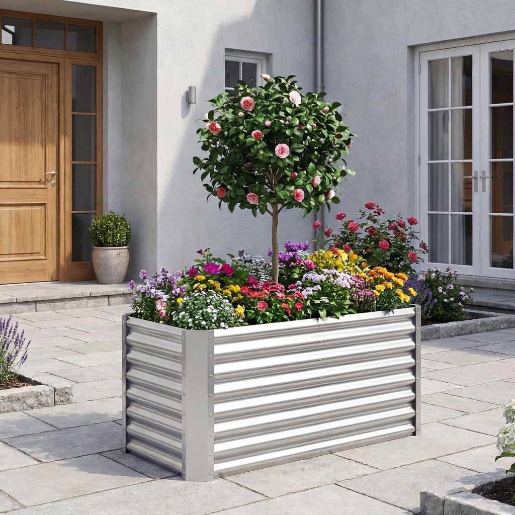 Orto Rialzato da Esterno, Letto da Giardino in Metallo Zincato per Piante, Fiori e Verdure, Fioriera senza Base Resistente, per Balcone, Terrazza e Cortile (119,5 x 61,5 x 60,5 cm)