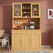 Credenza buffet alta 120x40x191 cm in legno naturale con ante in vetro; prese USB e schuko