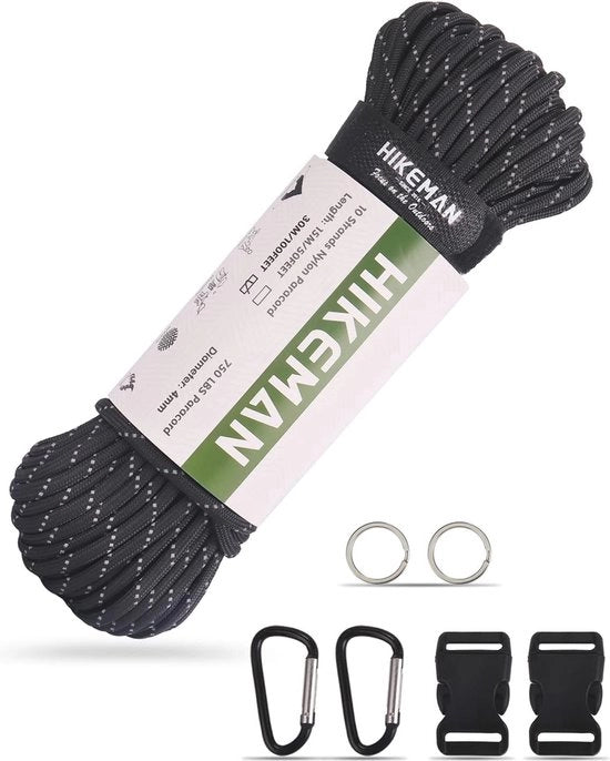Paracorda per sopravvivenza 30m - Corda nylon resistente alla abrasione per outdoor, campeggio e sopravvivenza