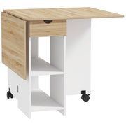 Tavolo da Pranzo Salvaspazio Pieghevole a Ribalta 120x72x75 cm con Cassetto e Ripiani in Melamina Rovere