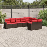 Set Divani da Giardino 9pz con Cuscini Marrone in Polyrattan 3219434