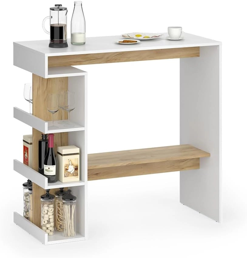 tavolo bar alto Dana, Rovere bianco/dorato, 108 x 50 cm