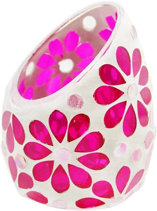 Candelaio in vetro a mosaico - Fregio a fiori romantico - Tavola centrale - Decorazione di casa per matrimoni - Rosso champagne - Adatto per la decorazione - Modello rosa.