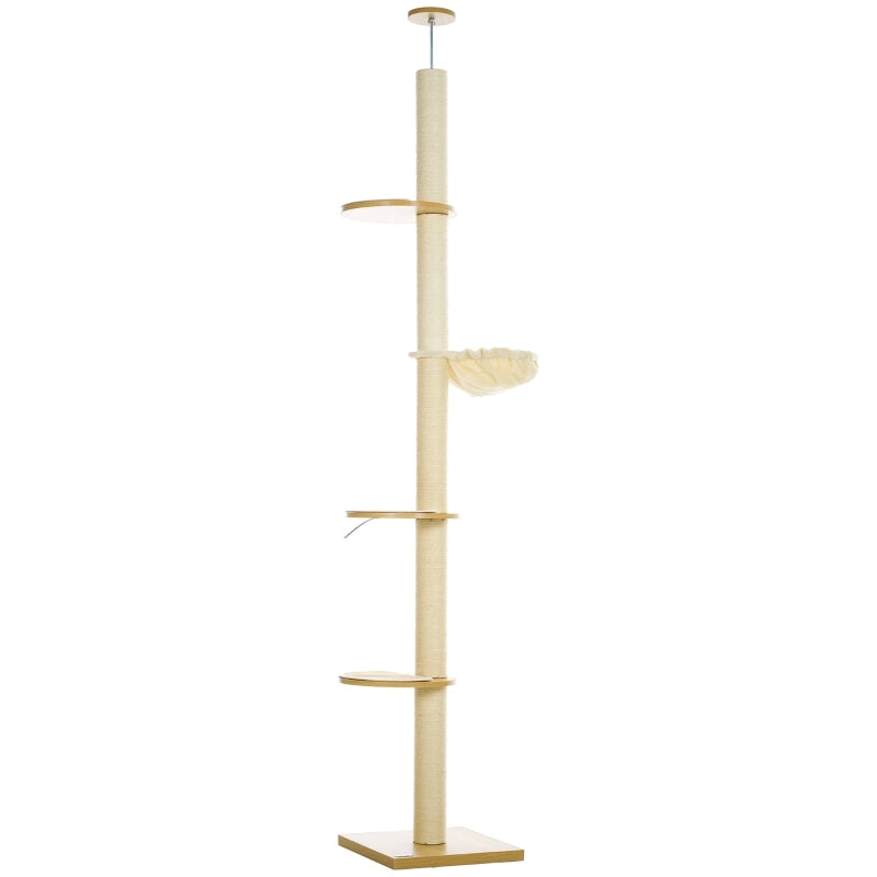 Tiragraffi da soffitto regolabile 230-250 cm con pali in sisal, base stabile e morbido rivestimento color rovere