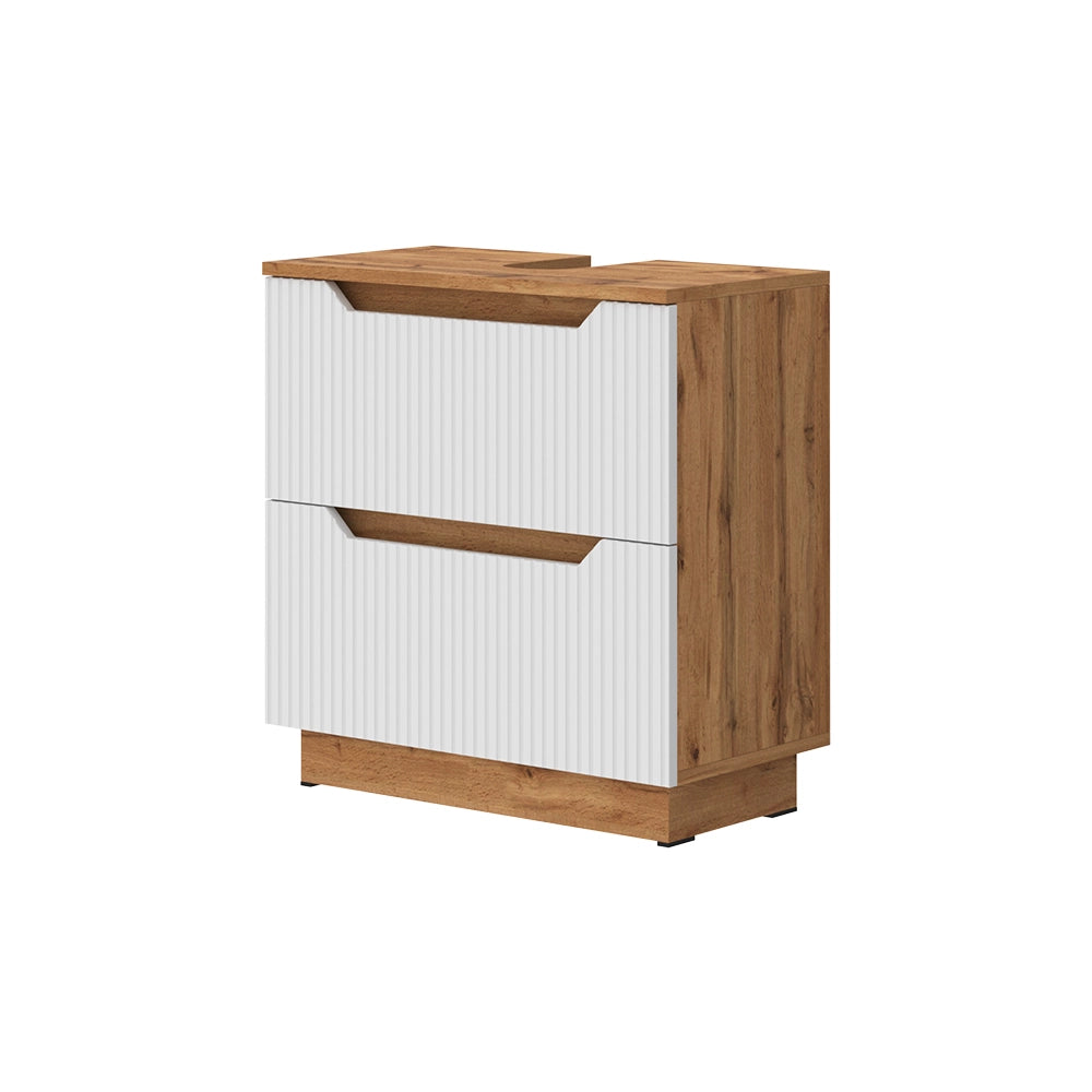Vicco Mobile sottolavabo per bagno Rovere/bianco a strisce 59.8 x 62.5 cm con 2 cassetti