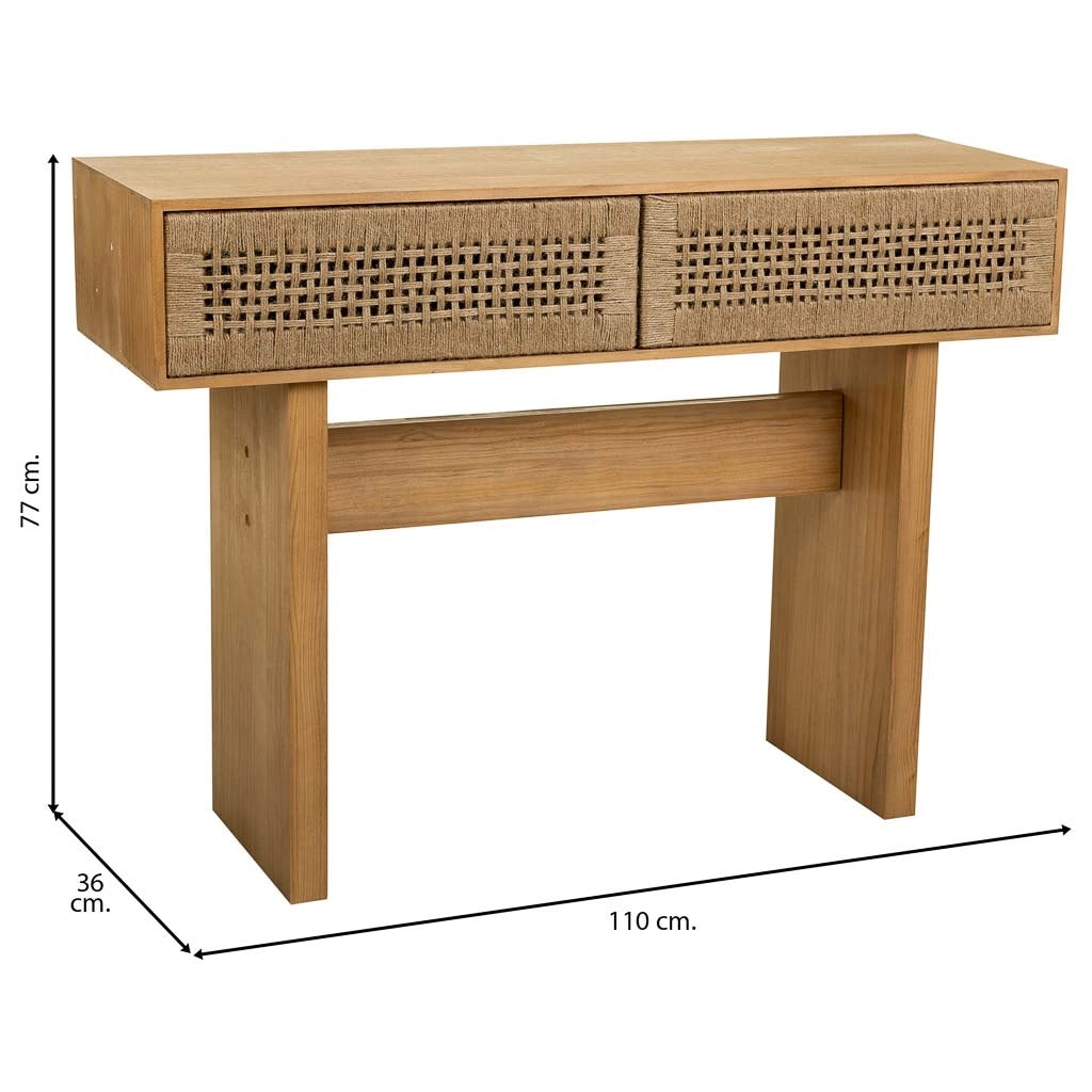 Mobile da ingresso in legno e corda intrecciata marrone 110x36x77h