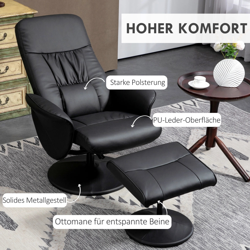 POLTRONA RECLINABILE CON POUF Set da 2 pezzi Nero Metallo