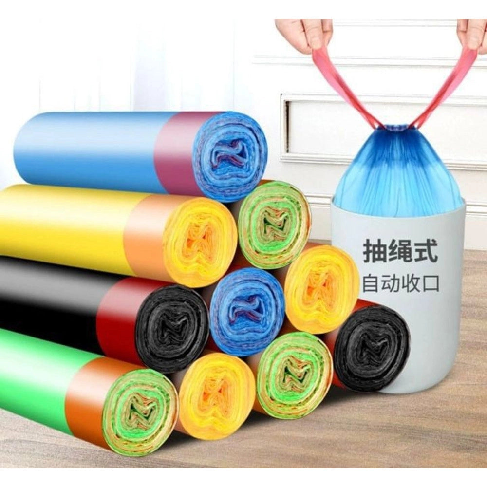 Trade Shop - Set 5 Rotoli 65pz Sacco Per Immondizia Con Coulisse 45x50cm Colorati Chiusura Automatica -