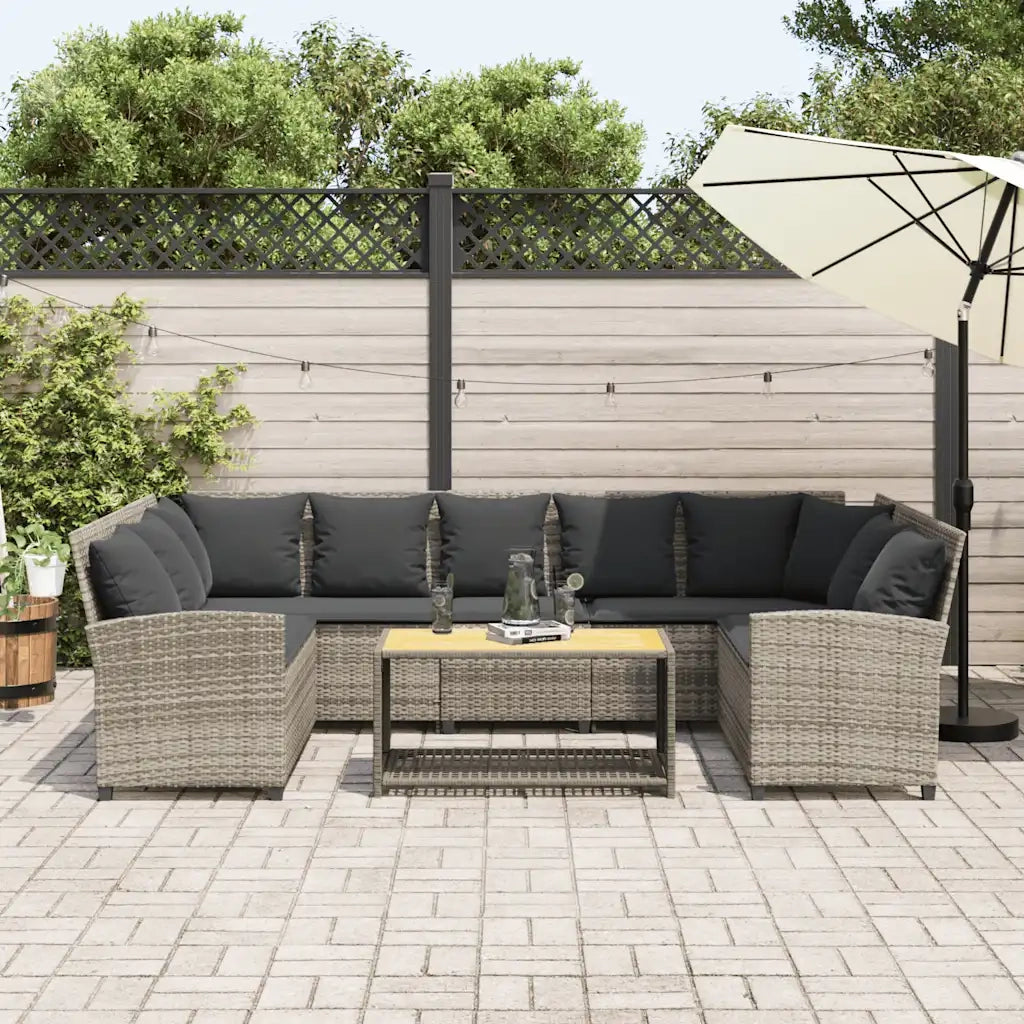 Divano da Giardino con Cuscini in Polyrattan Grigio Chiaro
