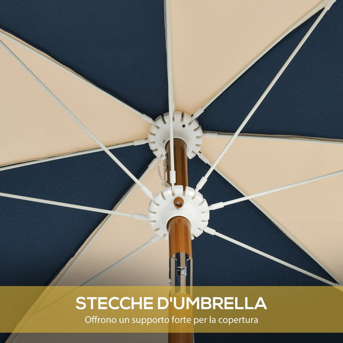 Ombrellone da Giardino Inclinabile Ø213x234 cm a 8 Stecche con Manovella Blu e Beige