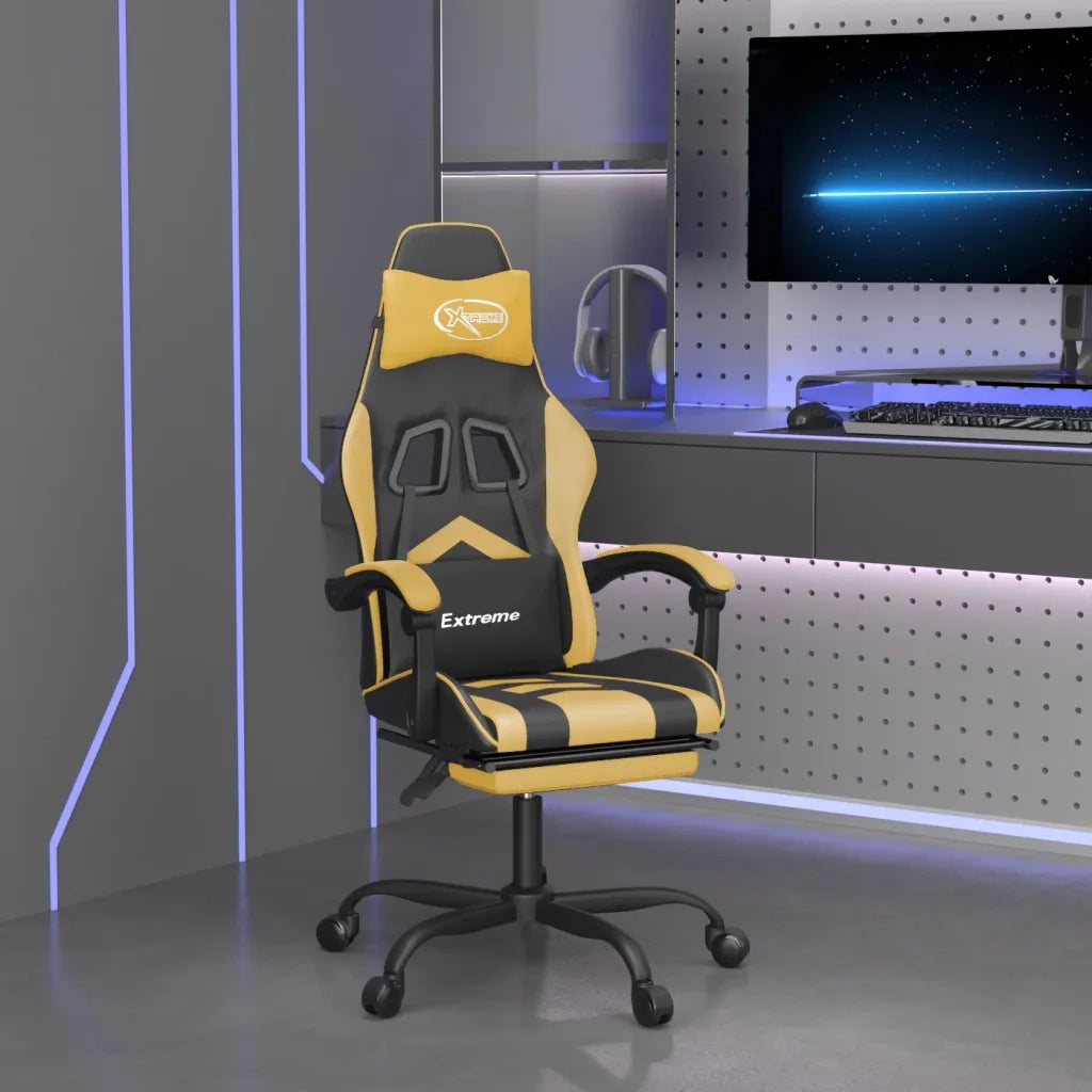 Sedia da Gaming | Sedia da e-sports con Poggiapiedi Nero e Oro in Similpelle