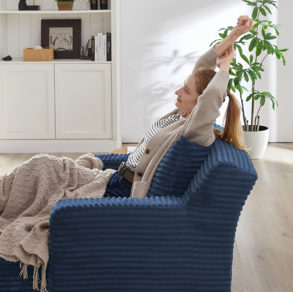 Chaise longue in velluto a coste blu 166x100x82 cm senza montaggio