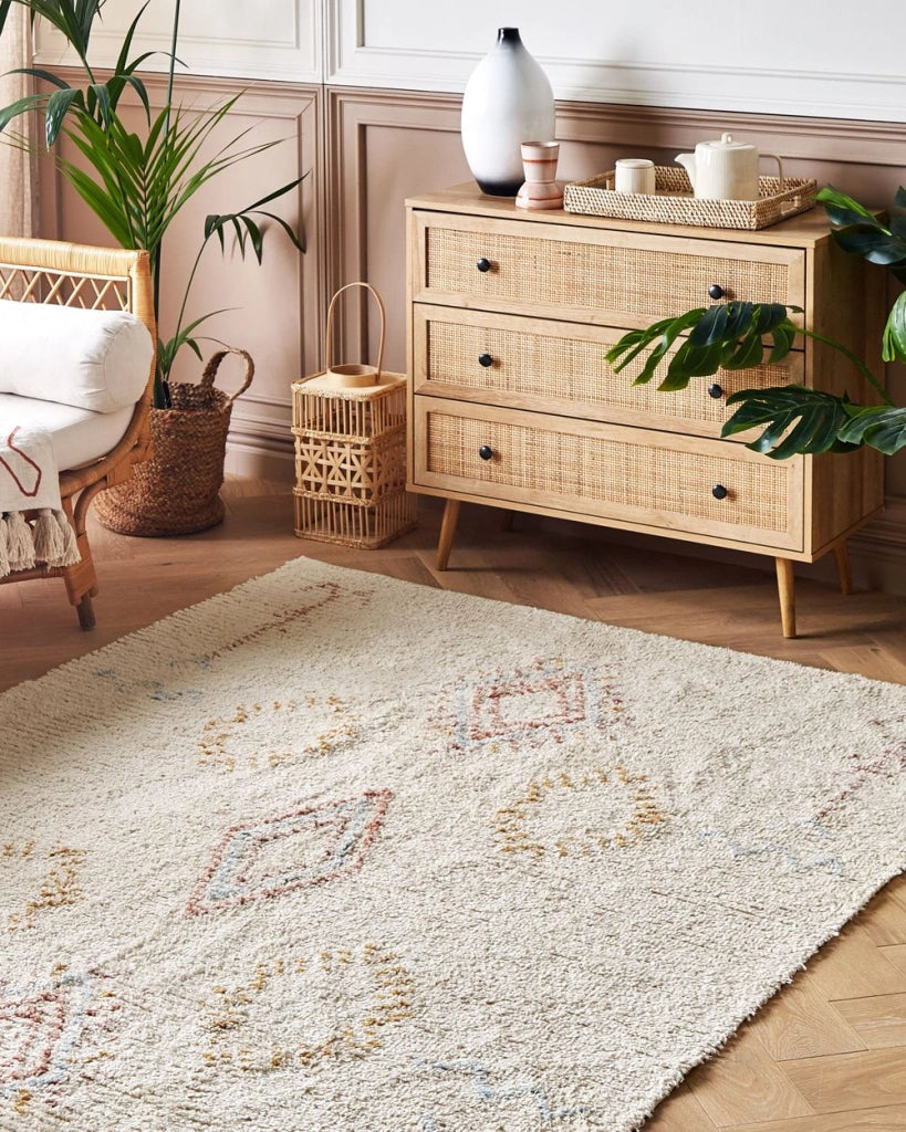 Tappeto in cotone beige 160 x 230 cm rettangolare motivo geometrico soggiorno camera da letto