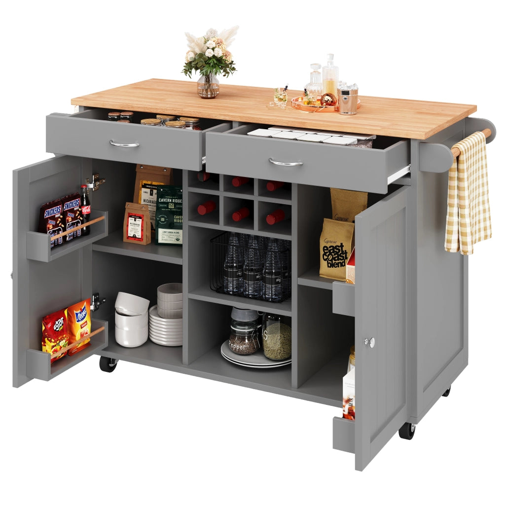 Carrello da Cucina con Ripiani Regolabili e Portabottiglie; con Ruote; per Cucina; in MDF e Metallo; 102x45x92 cm; Grigio